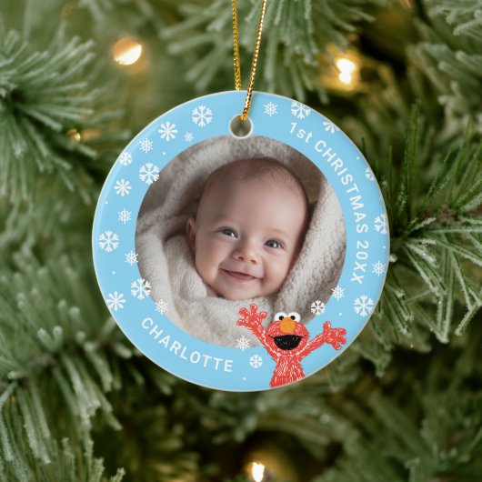 Elmo's Baby's 1st Christmas Photo Ceramic Ornament (Boom)