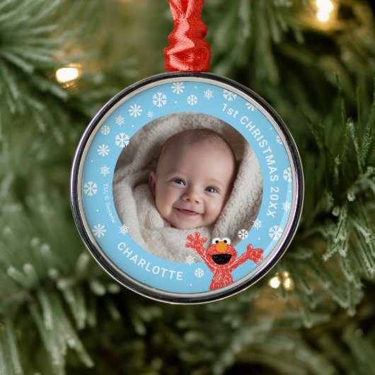 Elmo's Baby's 1st Christmas Photo Metal Ornament (Boom)