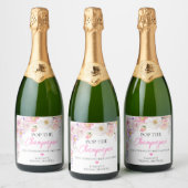 Eloise Bloemige Proost de Champagne Bruids-Shower Sparkling Wijnetiket (Flessen)