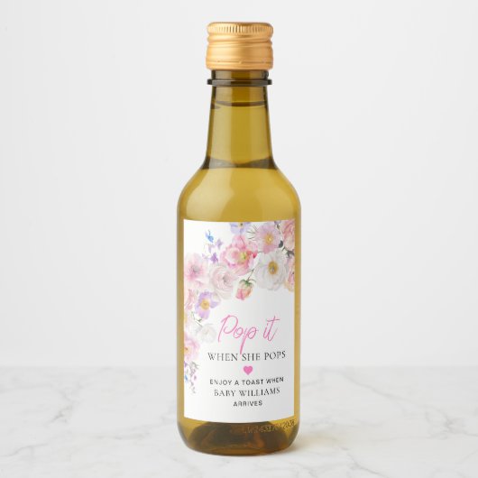 Eloise Floral Baby shower Pop It Wijn Etiket (Voorkant)
