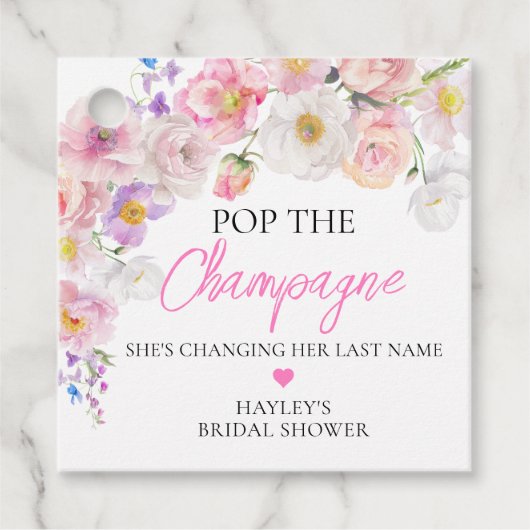 Eloise Floral Pop de Champagne Bruidsdiner Bedankjes Labels (Voorkant)