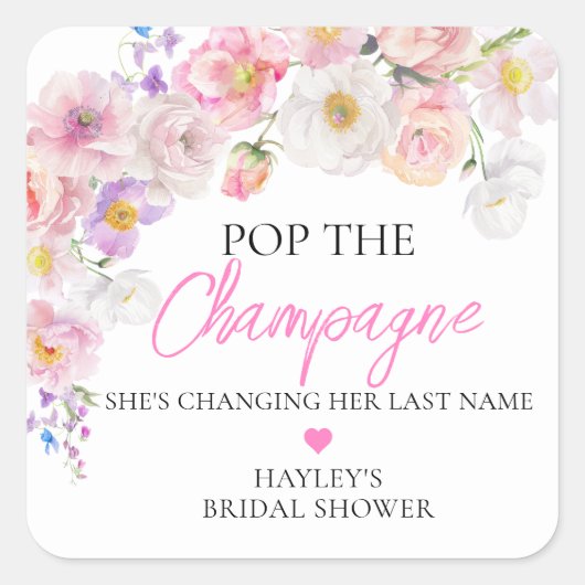 Eloise Floral Pop van het Champagne Vrijgezellenfe Vierkante Sticker (Voorkant)