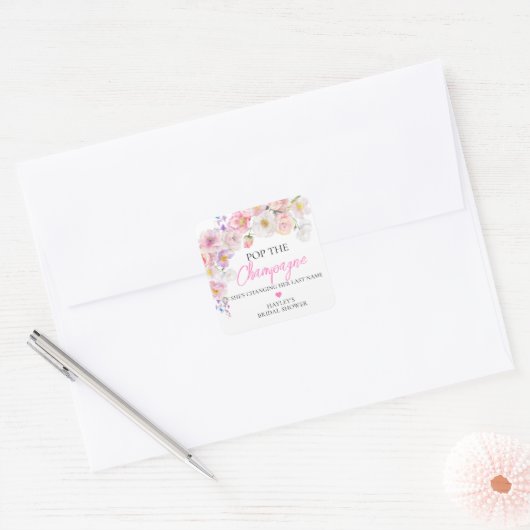 Eloise Floral Pop van het Champagne Vrijgezellenfe Vierkante Sticker (Envelop)
