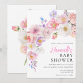 Eloise Pink Floral Baby shower Kaart (Voorkant / Achterkant)