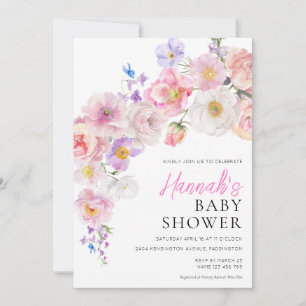 Eloise Pink Floral Baby shower Kaart