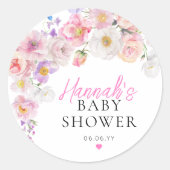 Eloise Pink Floral Baby shower Ronde Sticker (Voorkant)