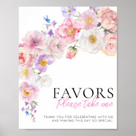 Eloise Pink Floral Favors Sign Poster