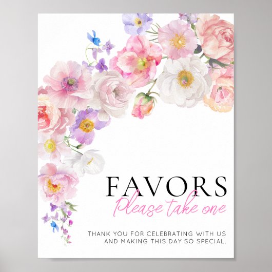Eloise Pink Floral Favors Sign Poster (Voorkant)
