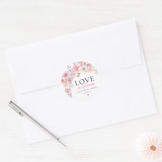 Eloise Pink Floral Love in Bloom Vrijgezellenfeest Ronde Sticker (Envelop)