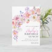 Eloise Pink Floral Verjaardagslunch Kaart (Staand voorkant)