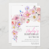 Eloise Pink Floral Verjaardagslunch Kaart (Voorkant / Achterkant)