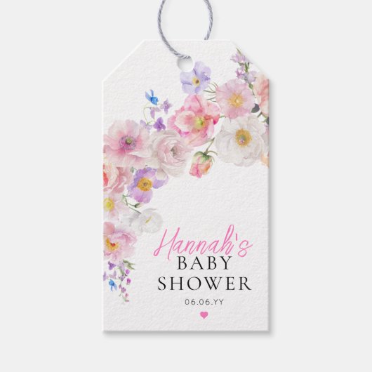 Eloise Roze Bloem Baby Borrel Cadeaulabel (Voorkant)