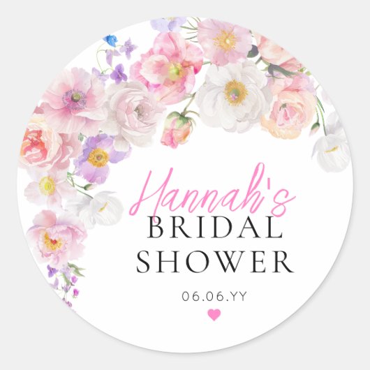 Eloise Roze Bloem Bruidsdouche Ronde Sticker (Voorkant)