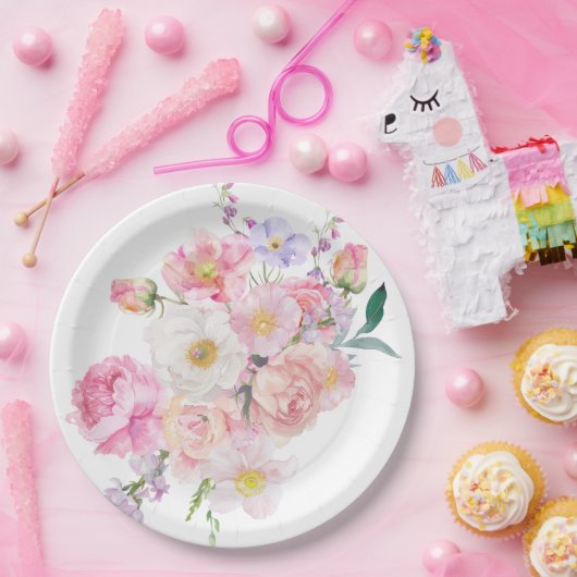 Eloise Roze Bloem Papieren Bordje (Feest)