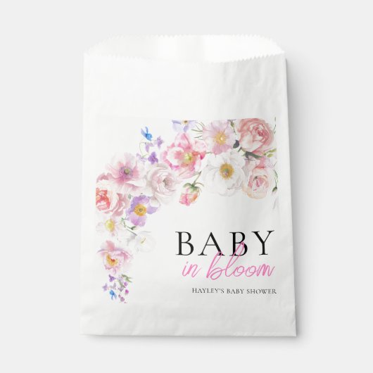 Eloise Roze Bloemen Baby in Bloom Baby shower Bedankzakje (Voorkant)