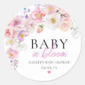 Eloise Roze Bloemen Baby in Bloom Baby shower Ronde Sticker (Voorkant)