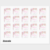 Eloise Roze Bloemige Bedank Favor Vierkante Sticker (Vel)