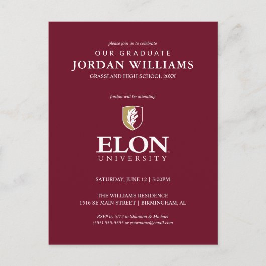 Elon University | Afstuderen Aankondigingskaart (Voorkant)