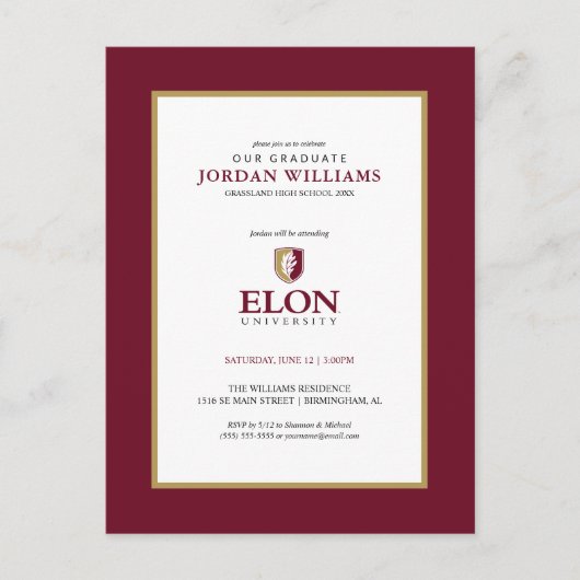 Elon University | Afstuderen Aankondigingskaart (Voorkant)