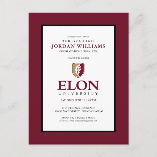 Elon University | Afstuderen Aankondigingskaart (Voorkant)