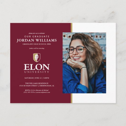 Elon University | Afstuderen Aankondigingskaart (Voorkant)