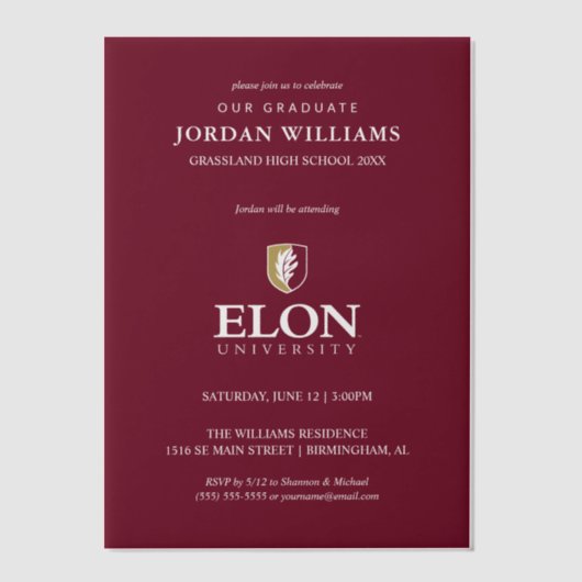 Elon University Afstuderen Vellum Uitnodigingen (Voorkant)