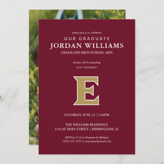 Elon University E Aankondiging (Voorkant / Achterkant)