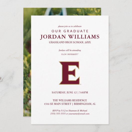 Elon University E Aankondiging (Voorkant / Achterkant)