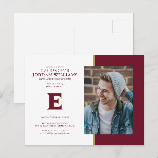 Elon University E | Afstuderen Aankondigingskaart (Voorkant / Achterkant)