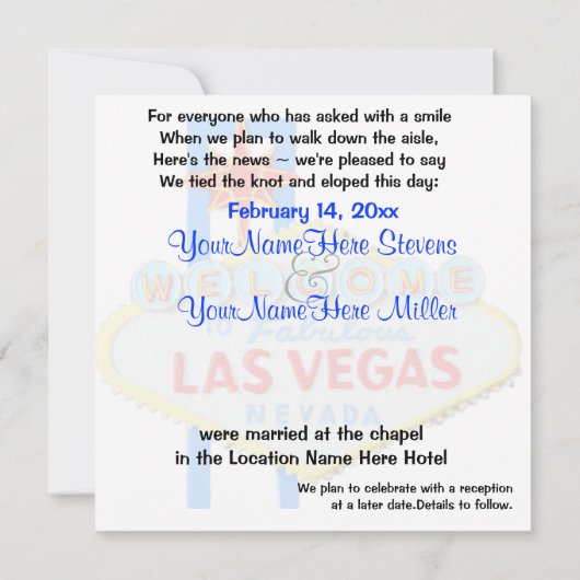 Elope Las Vegas huwelijksaankondiging Kaart (Achterkant)