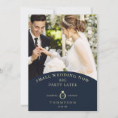 Eloped Navy Elegant Golden Photo Invitation Kaart (Voorkant)