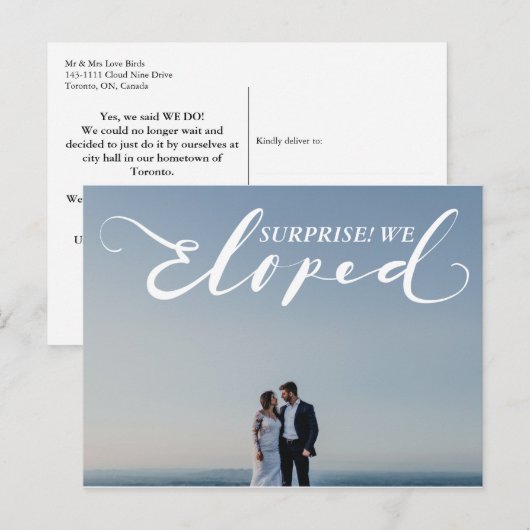 "Eloped" Verrassing Huwelijk Elegante Aankondiging Briefkaart (Voorkant / Achterkant)