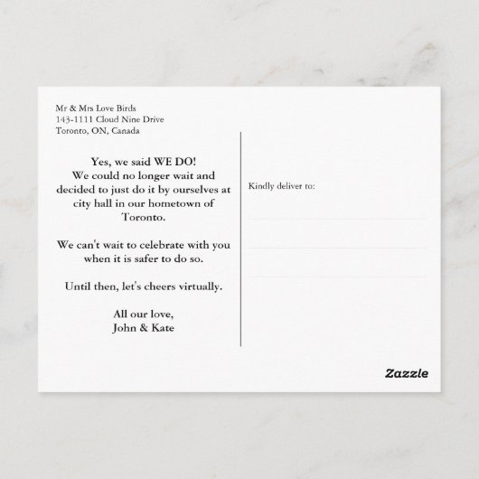 "Eloped" Verrassing Huwelijk Elegante Aankondiging Briefkaart (Achterkant)