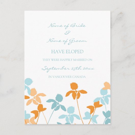Elopement Aankondiging Briefkaarten Blauw Sinaasap (Voorkant)