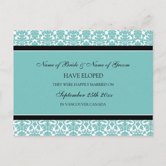 Elopement Aankondiging Briefkaarten Blauwgroen Dam (Voorkant)