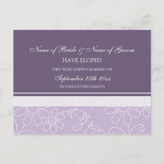 Elopement Aankondiging Briefkaarten Paarse Bloemen (Voorkant)