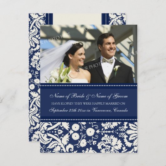 Elopement Aankondiging Foto Briefkaarten Blauw (Voorkant / Achterkant)