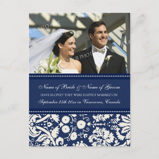 Elopement Aankondiging Foto Briefkaarten Blauw (Voorkant)