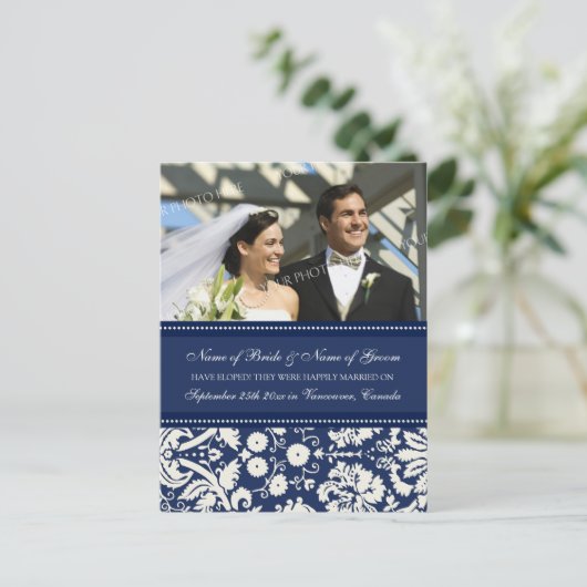 Elopement Aankondiging Foto Briefkaarten Blauw (Staand voorkant)