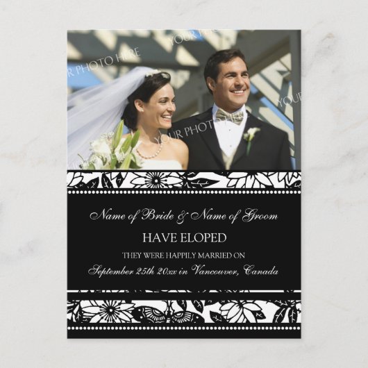 Elopement Aankondiging Foto Briefkaarten Zwart Wit (Voorkant)