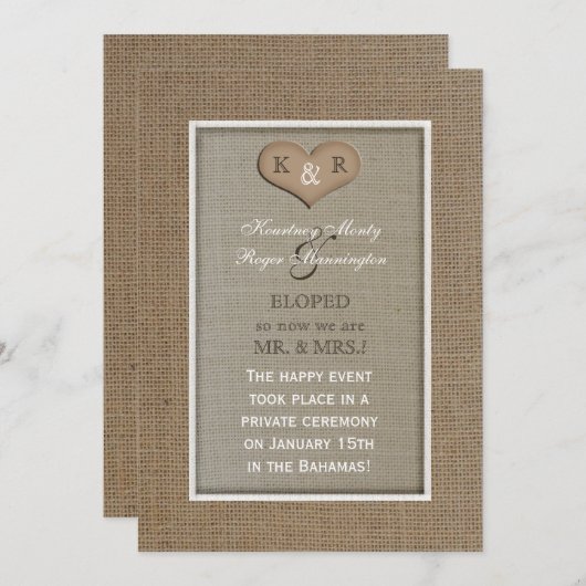 Elopement Aankondigingen - Burlap Look (Voorkant / Achterkant)