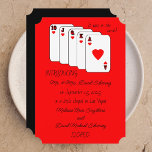 Elopement Announcement Royal Flush Kaart<br><div class="desc">Deze aankondiging van de ontwikkeling kenmerkt natuurlijk een Royal Flush in het hart. Rechts van de kaarten staan de woorden: "Het stond op de kaart!". Onder de kaarten kunt u al uw ontwikkelingsdetails aanpassen. De kaarten verschijnen op een rode achtergrond met de rug van de uitnodiging die zwart is. Een...</div>