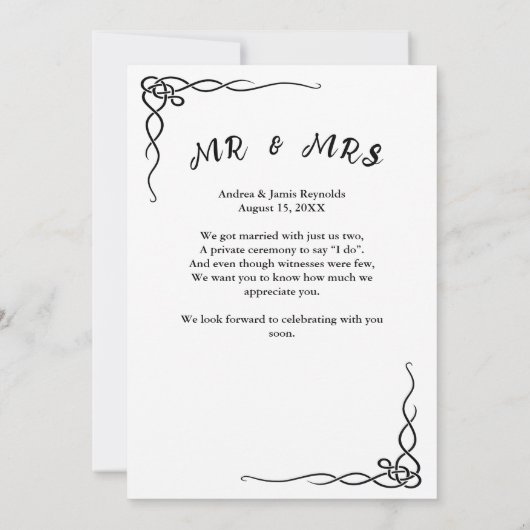 Elopement bruid bruidegom foto net getrouwd aankon kaart (Achterkant)