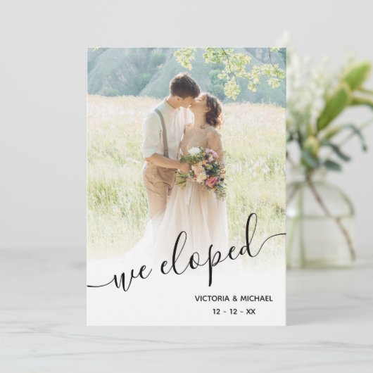 Elopement bruiloft foto aankondiging uitnodiging (Staand voorkant)