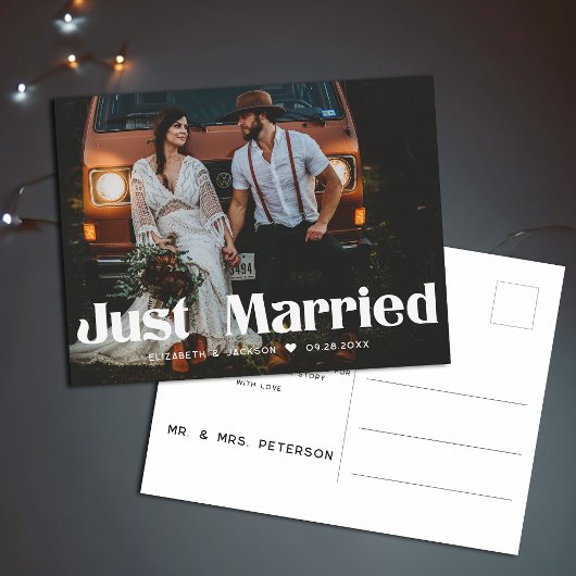  Elopement Elegante Typografie 70s Bruiloft Briefkaart