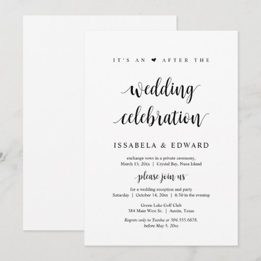 Elopement en na de uitnodiging van de bruiloft (Voorkant / Achterkant)