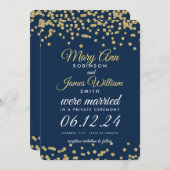 Elopement Gold Faux Glitter Confetti Navy Blue Kaart (Voorkant / Achterkant)