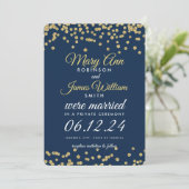 Elopement Gold Faux Glitter Confetti Navy Blue Kaart (Staand voorkant)