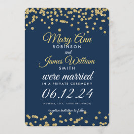 Elopement Gold Faux Glitter Confetti Navy Blue Kaart