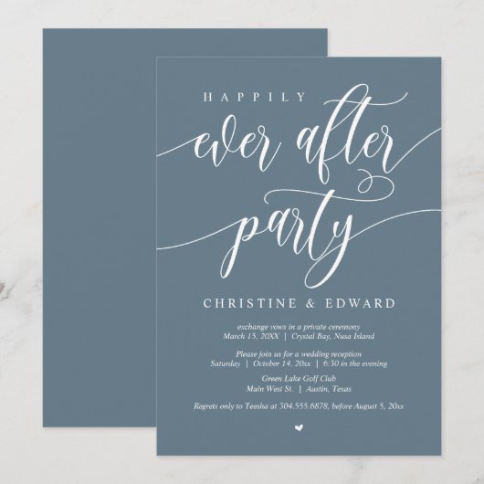 Elopement, Happily Ever After Feest, Stof Blauw In Kaart (Voorkant / Achterkant)